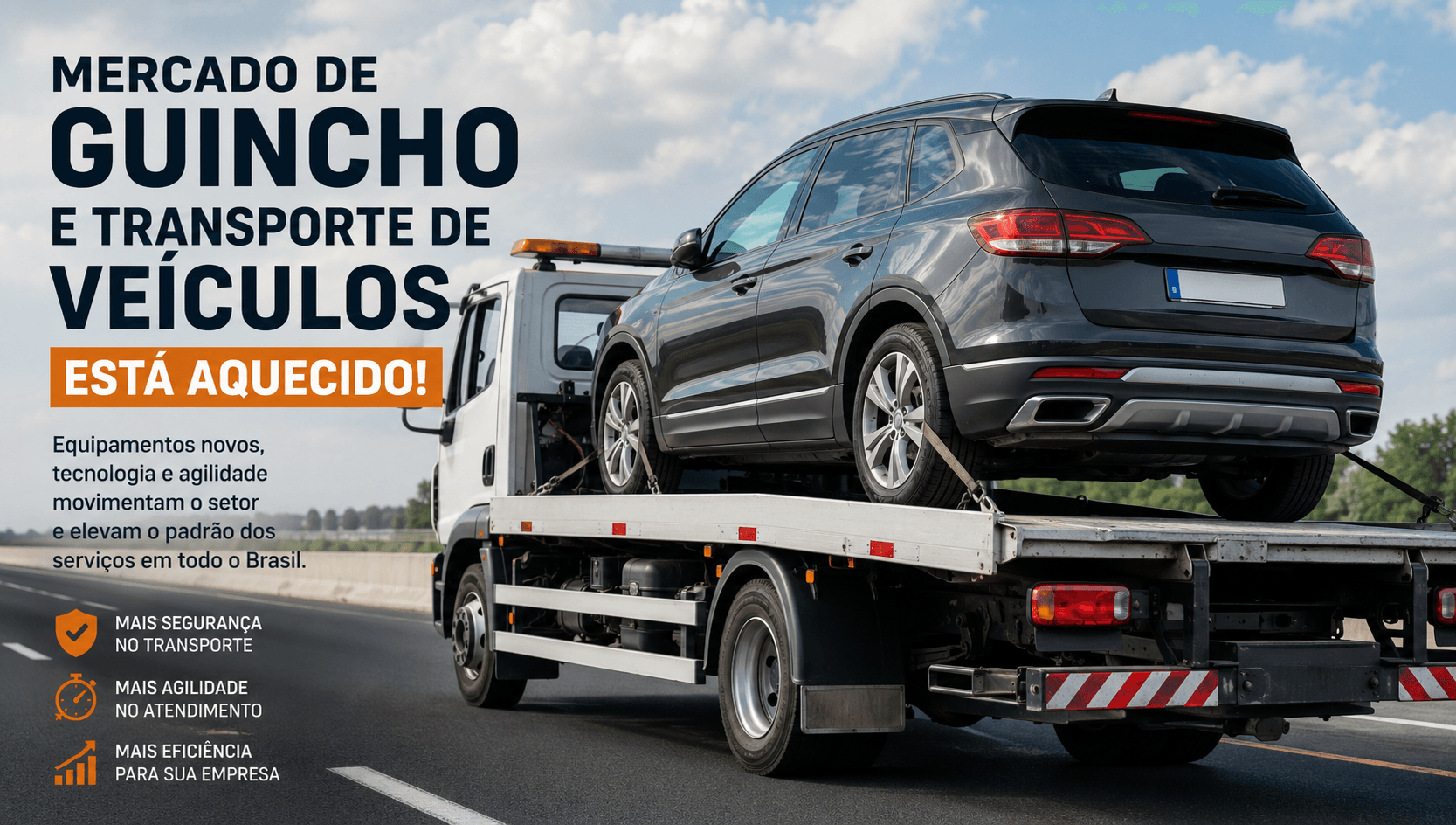 Guincho moderno transportando veículo em plataforma rodoviária no Brasil