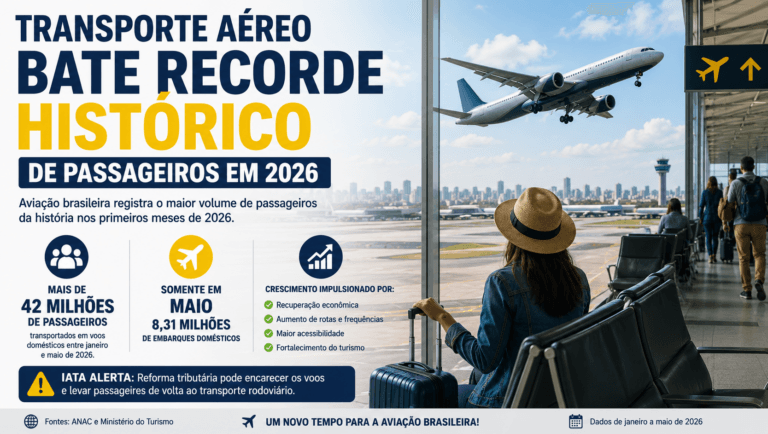 Transporte aéreo Brasil 2026 bate recorde histórico com mais de 42 milhões de passageiros em voos domésticos.